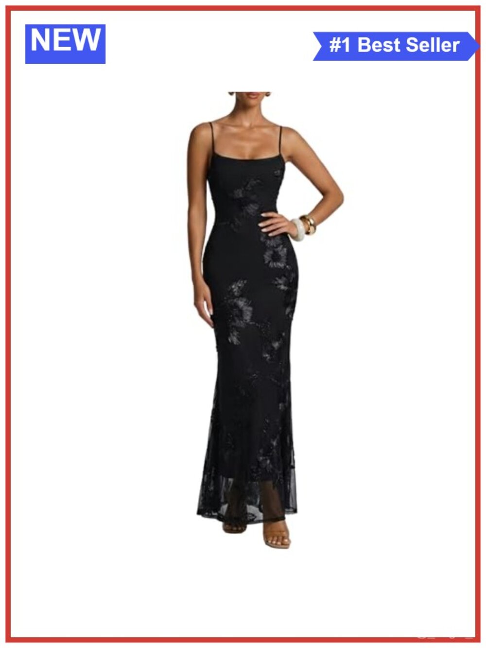 Women's Bodycon Satin Floral Mesh Maxi Dress, 3D Applique, Mermaid, Party Prom